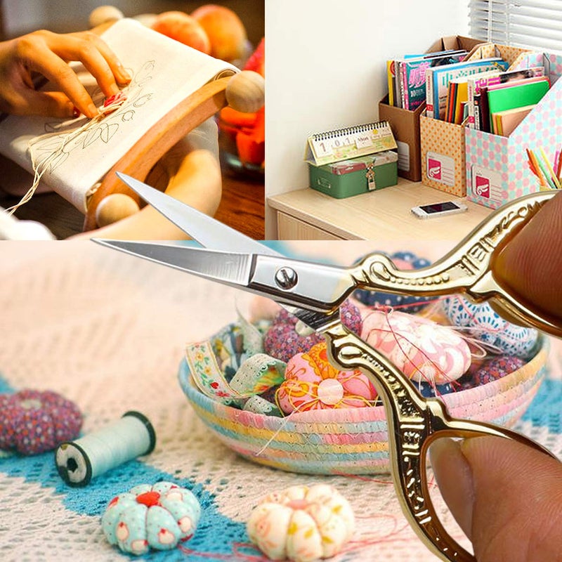 BIHRTC 3.6 Inch Embroidery Scissors Small Sewing Stainless Steel Tip Classic Scissors DIY Tools Dressmaker Shears Scissor for Craft Needlework Artwork Everyday Use Gold - Image 5